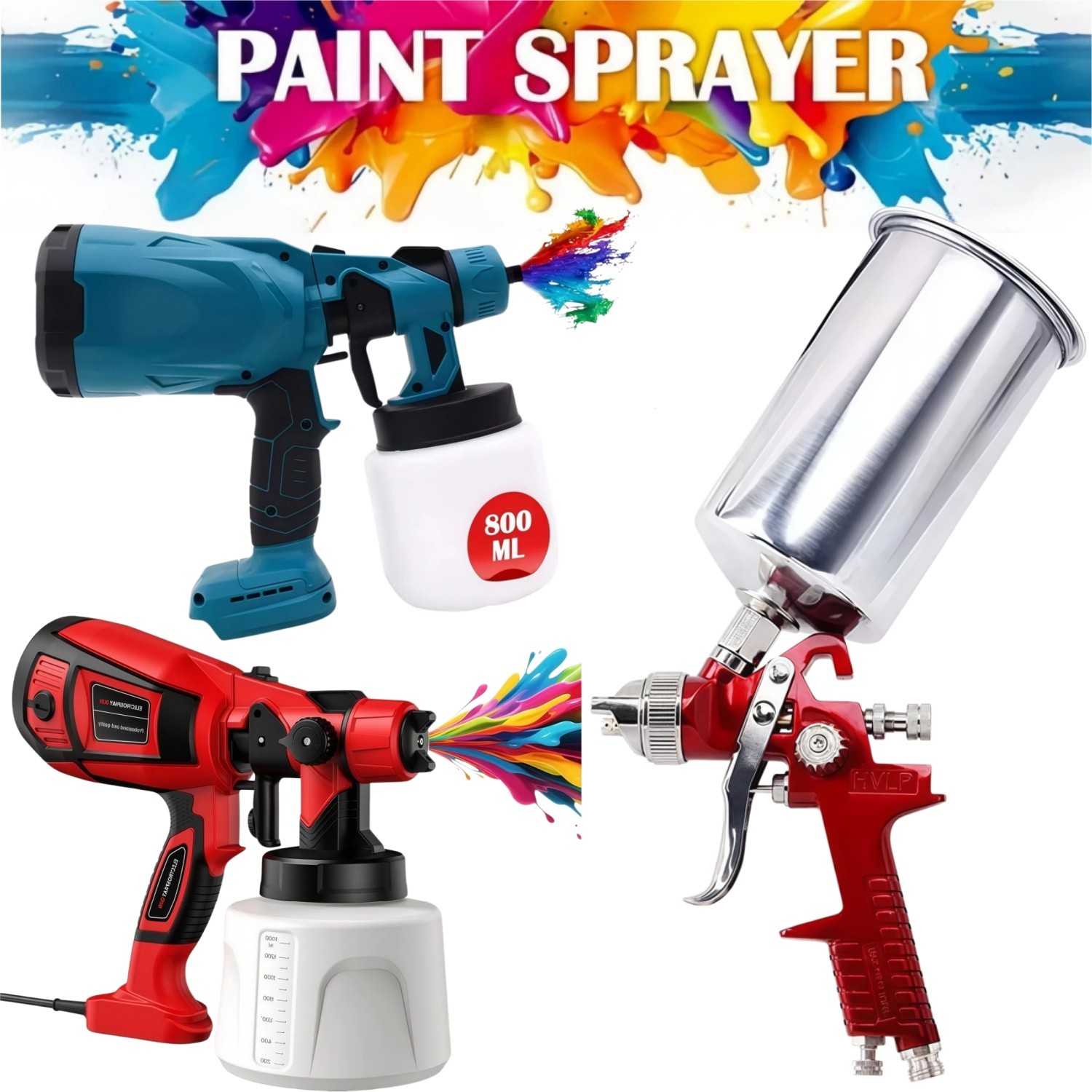Electric Paint Spray Gun High Pressure HVLP Spray Gun Kit For Painting House car