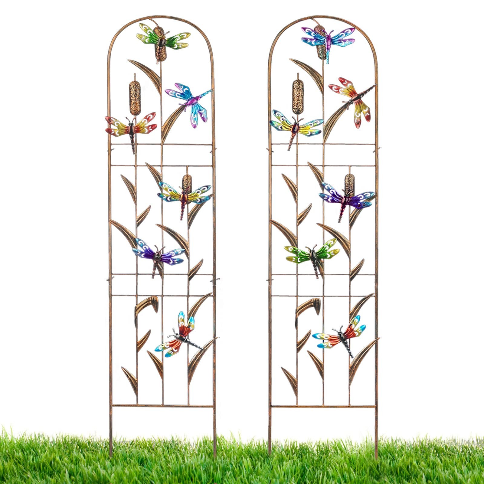 LEWIS&WAYNE 2 Pack Metal Garden Trellis with Colorful 60‘’, Dragonfly