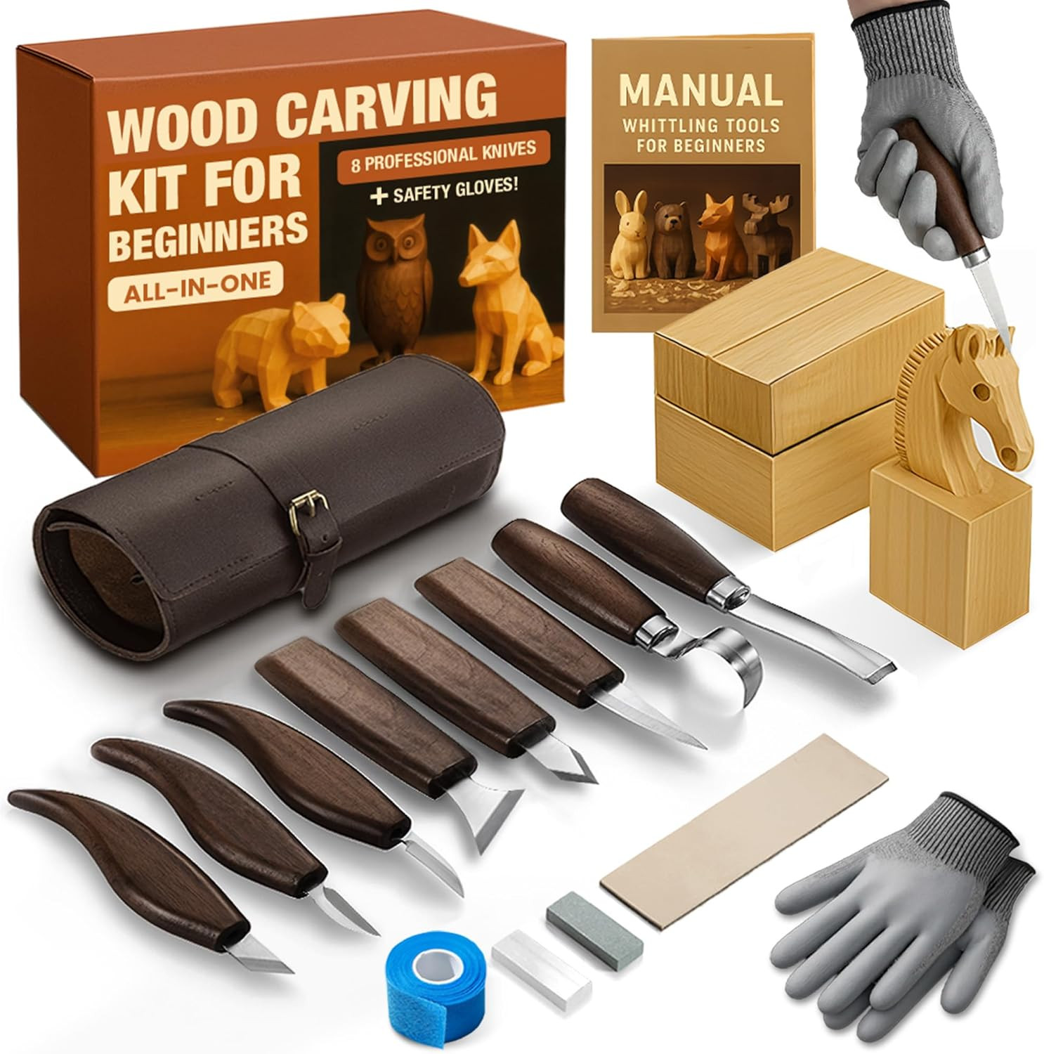 Complete Wood Carving Kit for Beginners - Gift Ready Wood Carving Tools Set | Wh