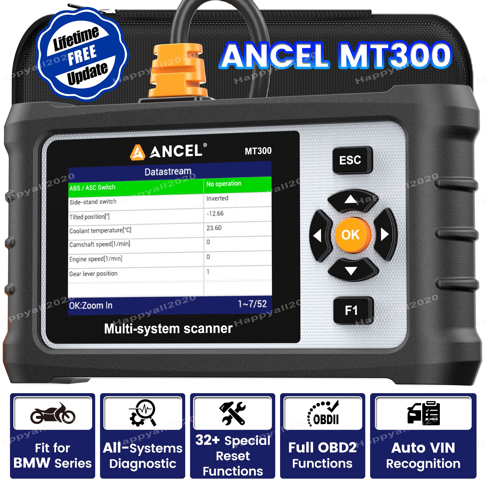 ANCEL MT300 Motorcycle All System Scanner Diagnostic 32+ Maintenance Services