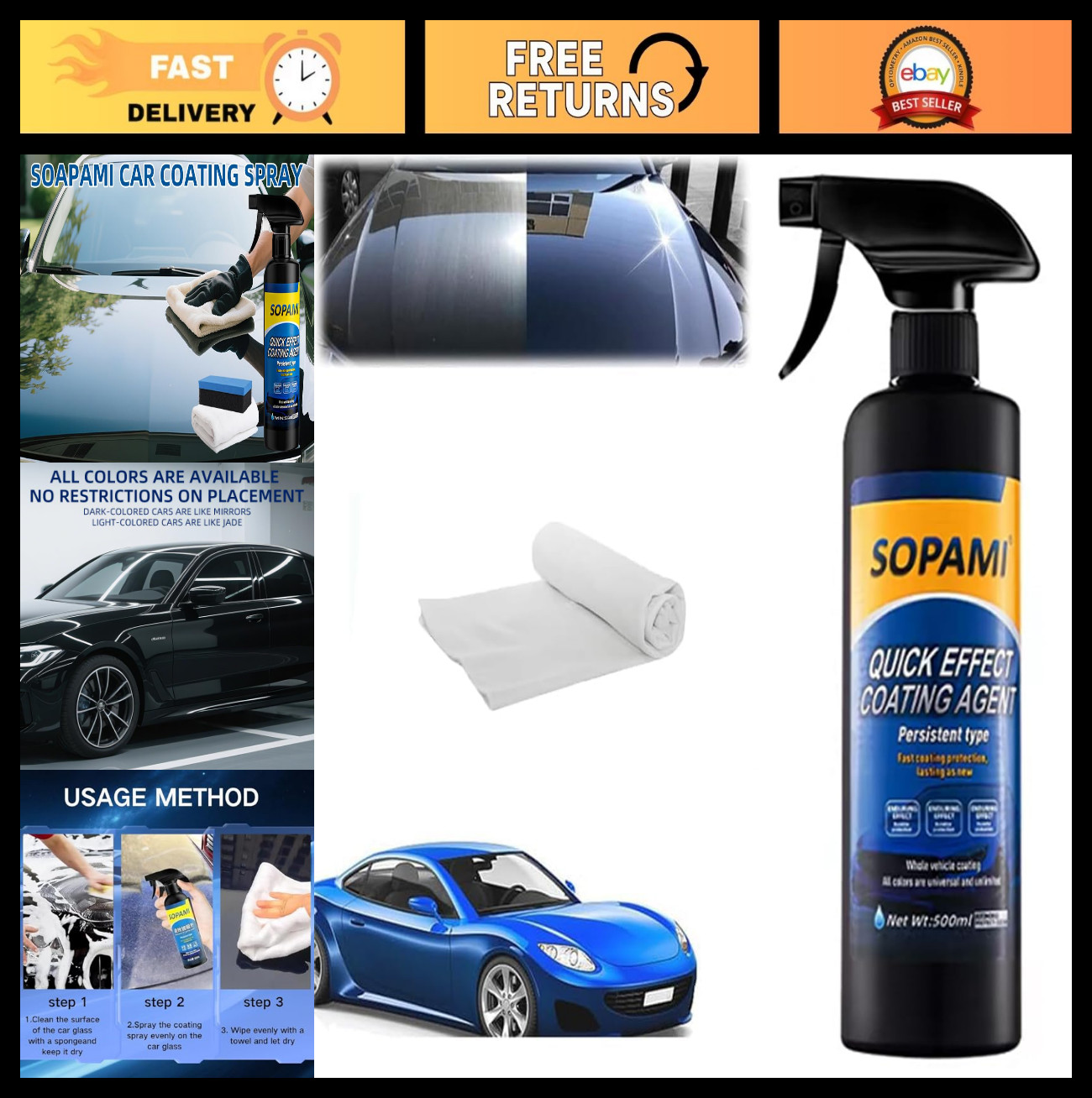 Ceramic Paint Sealant Spray - Maximum Gloss & Shine, Hydrophobic Coating for Car