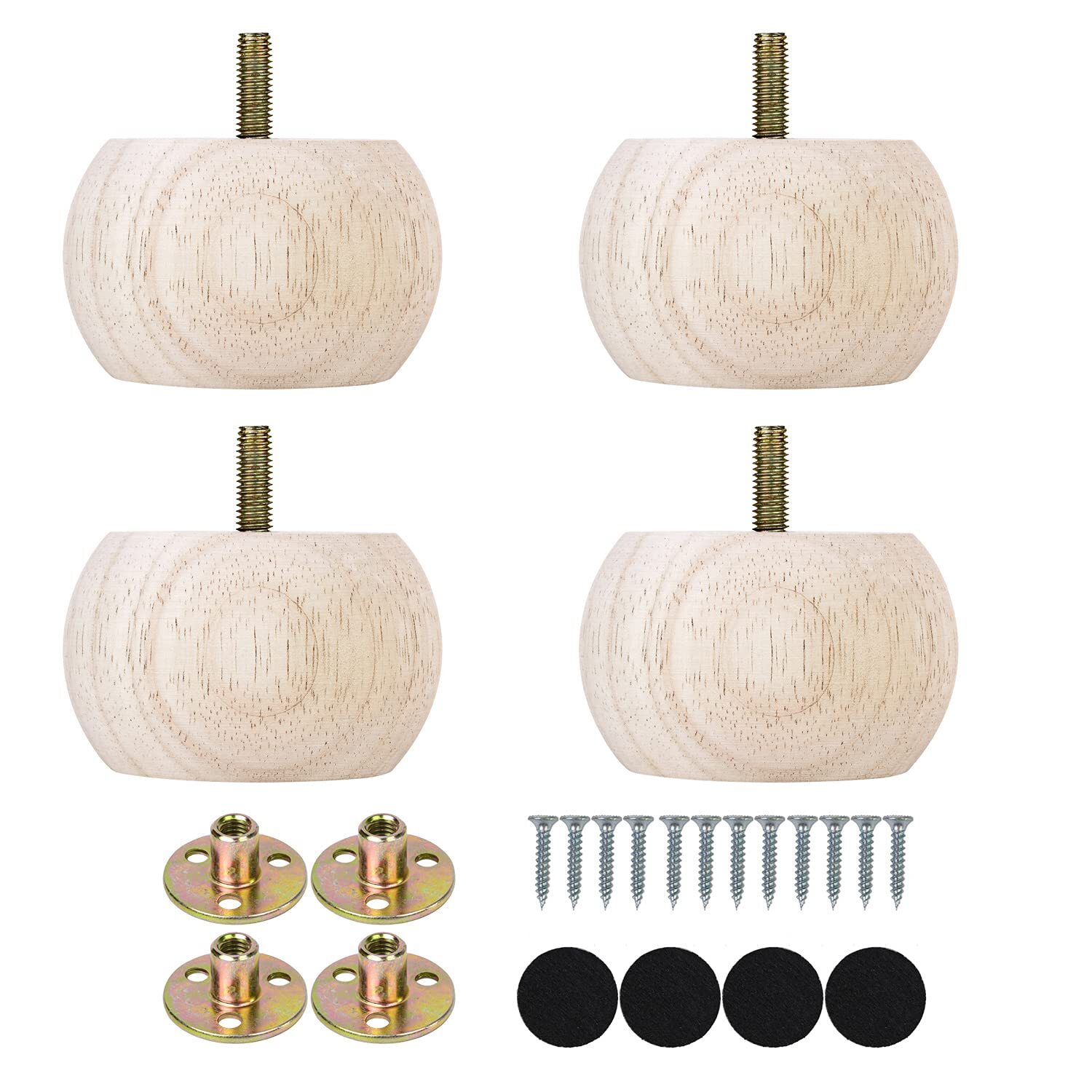 2 Inch Bun Feet for Furniture Set of 4 Unfinished DIY Wood Furniture Legs for...