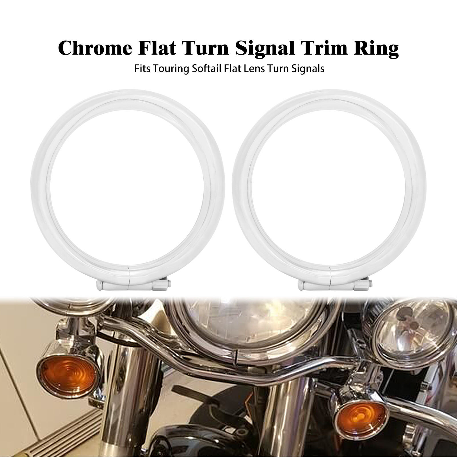 Pair Chrome Turn Signal Trim Lamp Ring Bezel Visor Cover Fit for Harley Softail