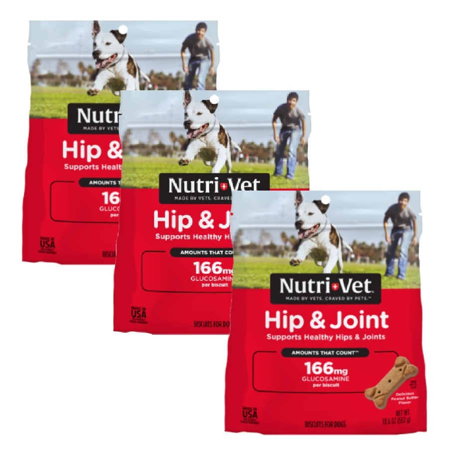 3 PACK Nutri-Vet Hip & Joint 166mg Glucosamine Supplement Dog Treat Biscuit, 1lb