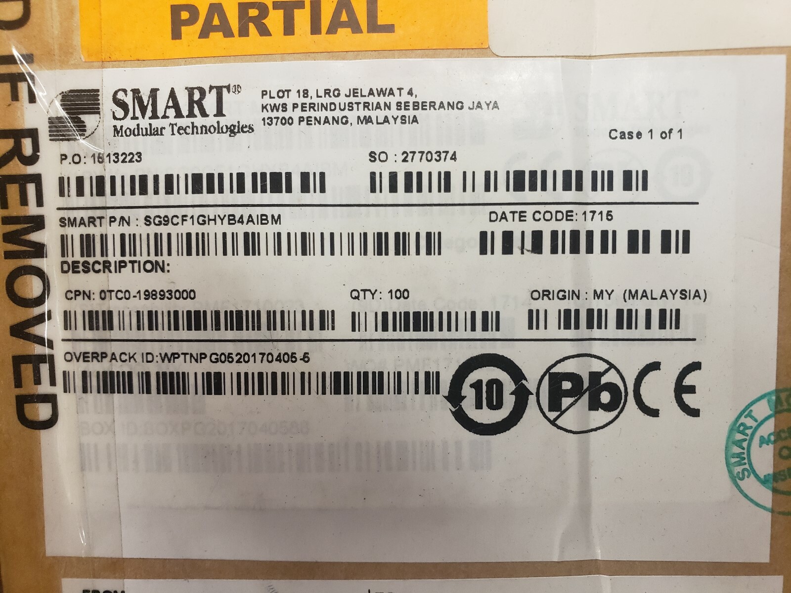 New - Smart Modular - SG9CF1GHYB4AIBM - Smart Modular CF Card XL 1GB Ind. Grade