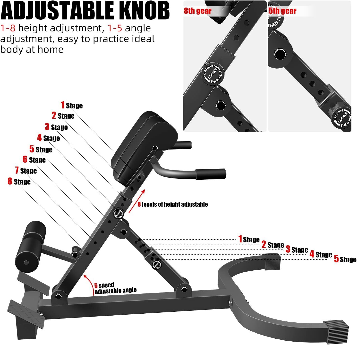 8-Level Roman Chair Back Hyper Extension Exercise Bench Back Training Workout US