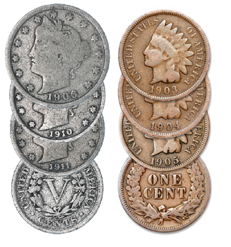 Lot of 6 Coins, 3 Indian Head Cents & 3 Liberty Nickels Nice Collectors US Coins