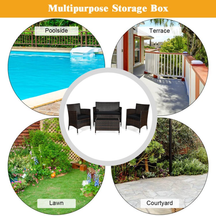 4-Piece Rust-Resistant Steel+Rattan Outdoor Sofa Set & Rectangle Glass Table