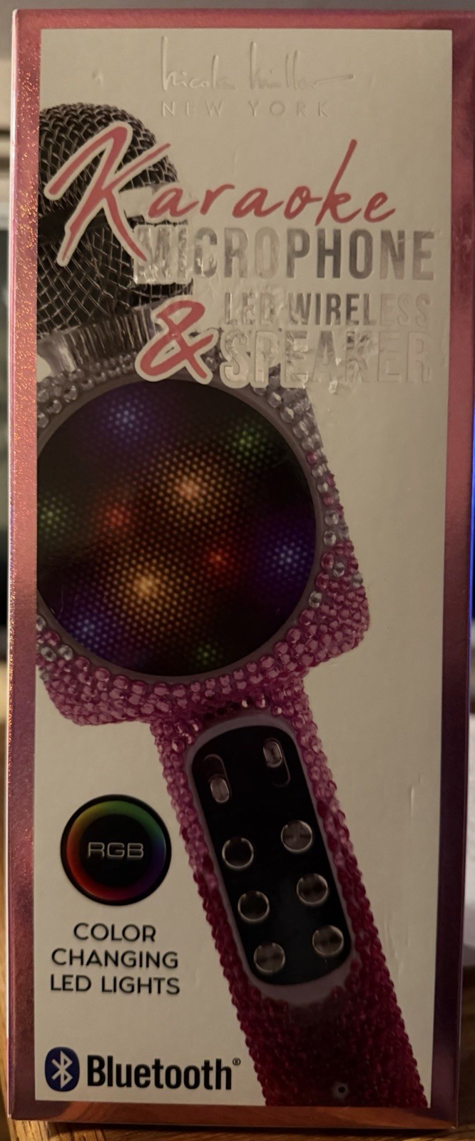 Nicole Miller New York Pink Bluetooth Karaoke Mic Wireless Speaker LED Echo