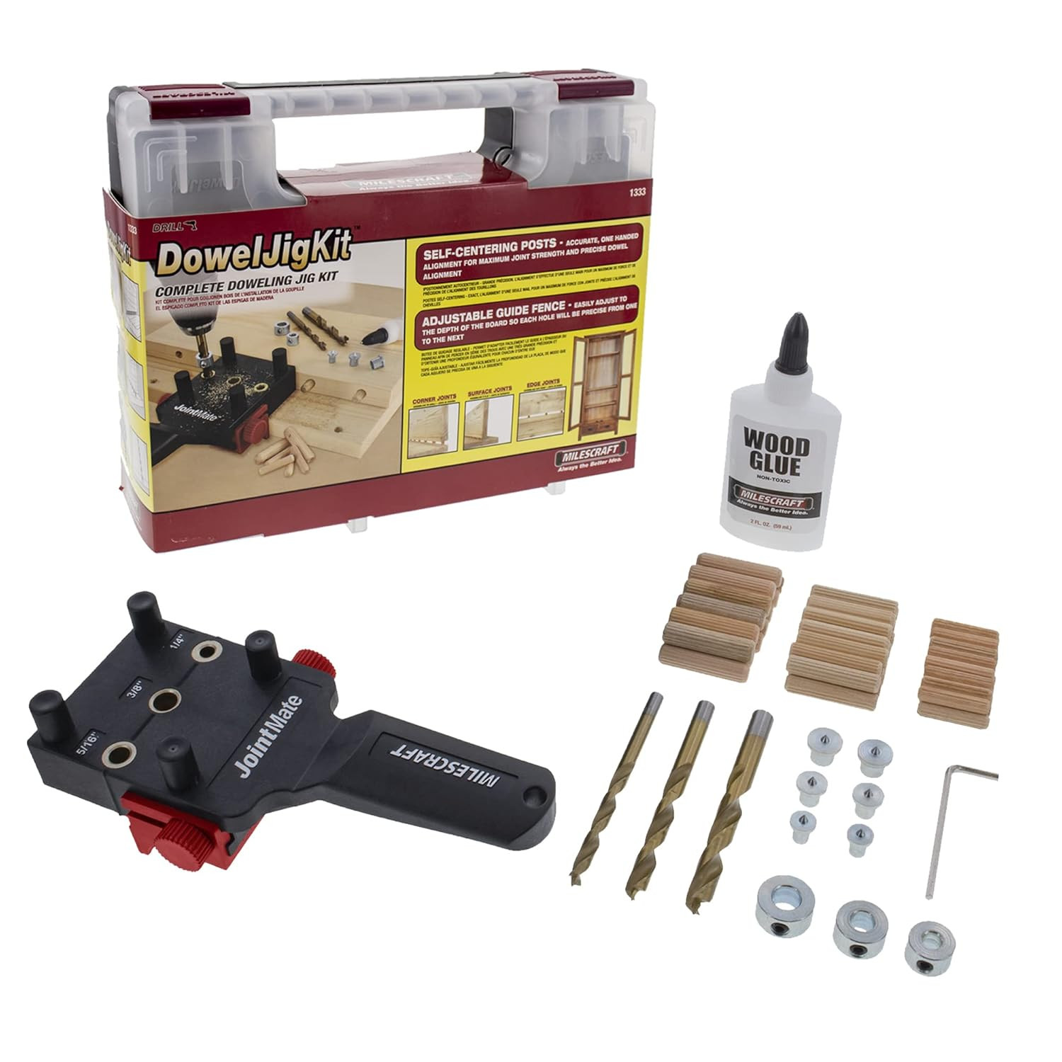 1333 Self-Centering Dowel Jig Kit Handheld Woodworking Drill Guide Bushings