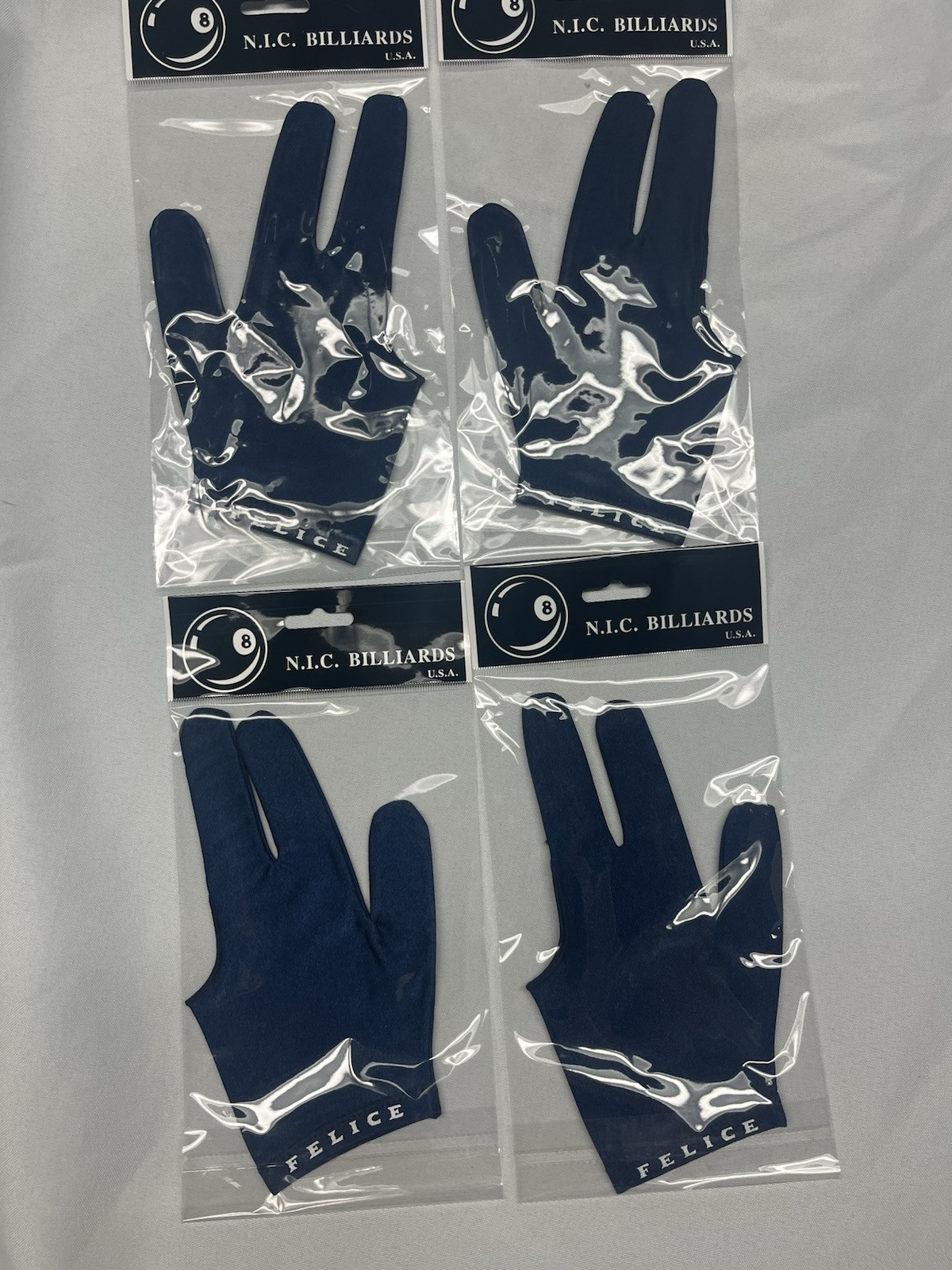 Lot Of 4 Navy Blue NIC Pool Glove 1 Size Fits All Worn Left Right Hand !!