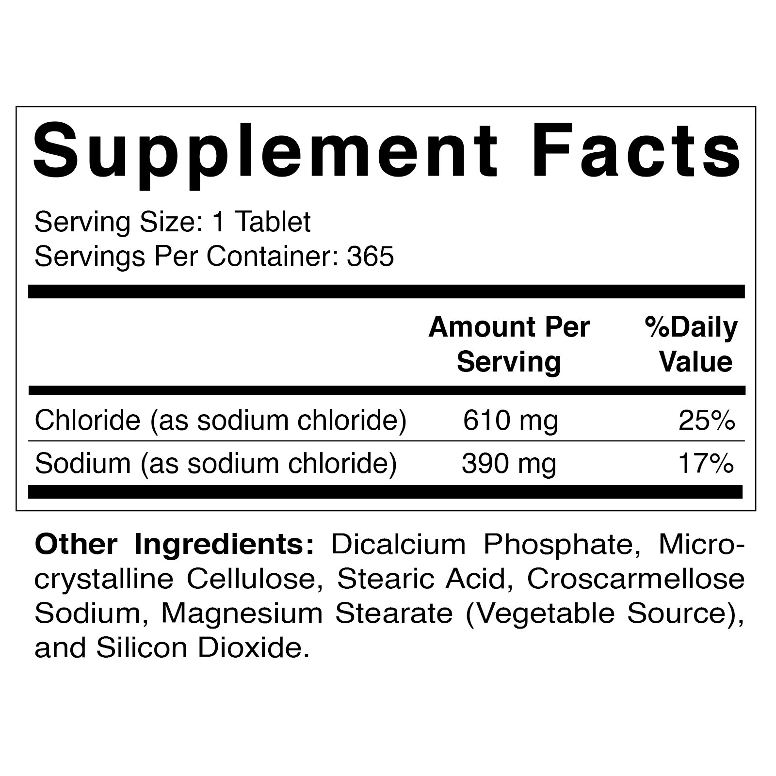 Vitamatic Sodium Chloride 1000mg, 365 Tablets - Salt Tablets, Non-GMO, Gluten F