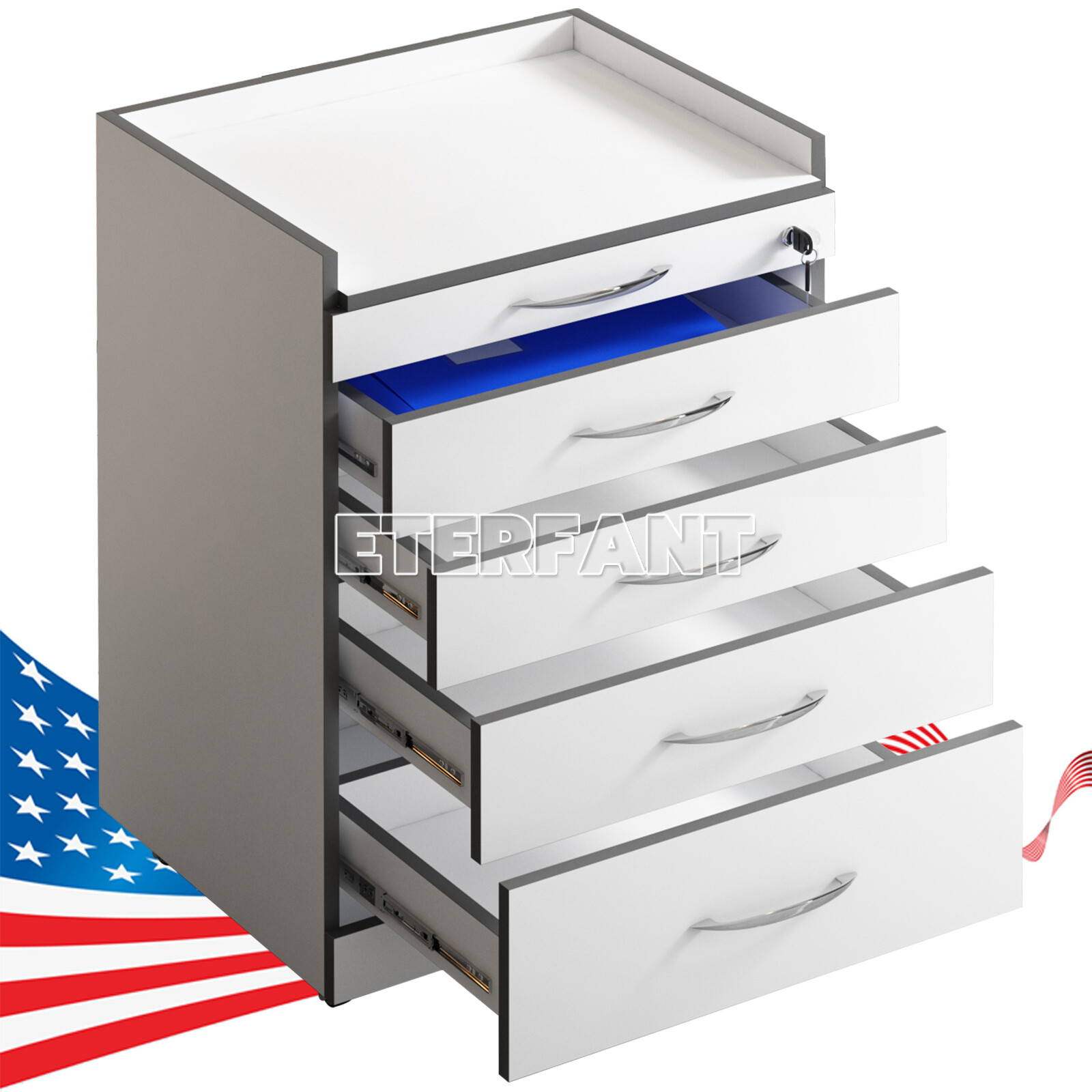 Dental Trolley Cart with Socket/Cart Acrylic Mobile Wooden Cabinet 4/5Drawers US