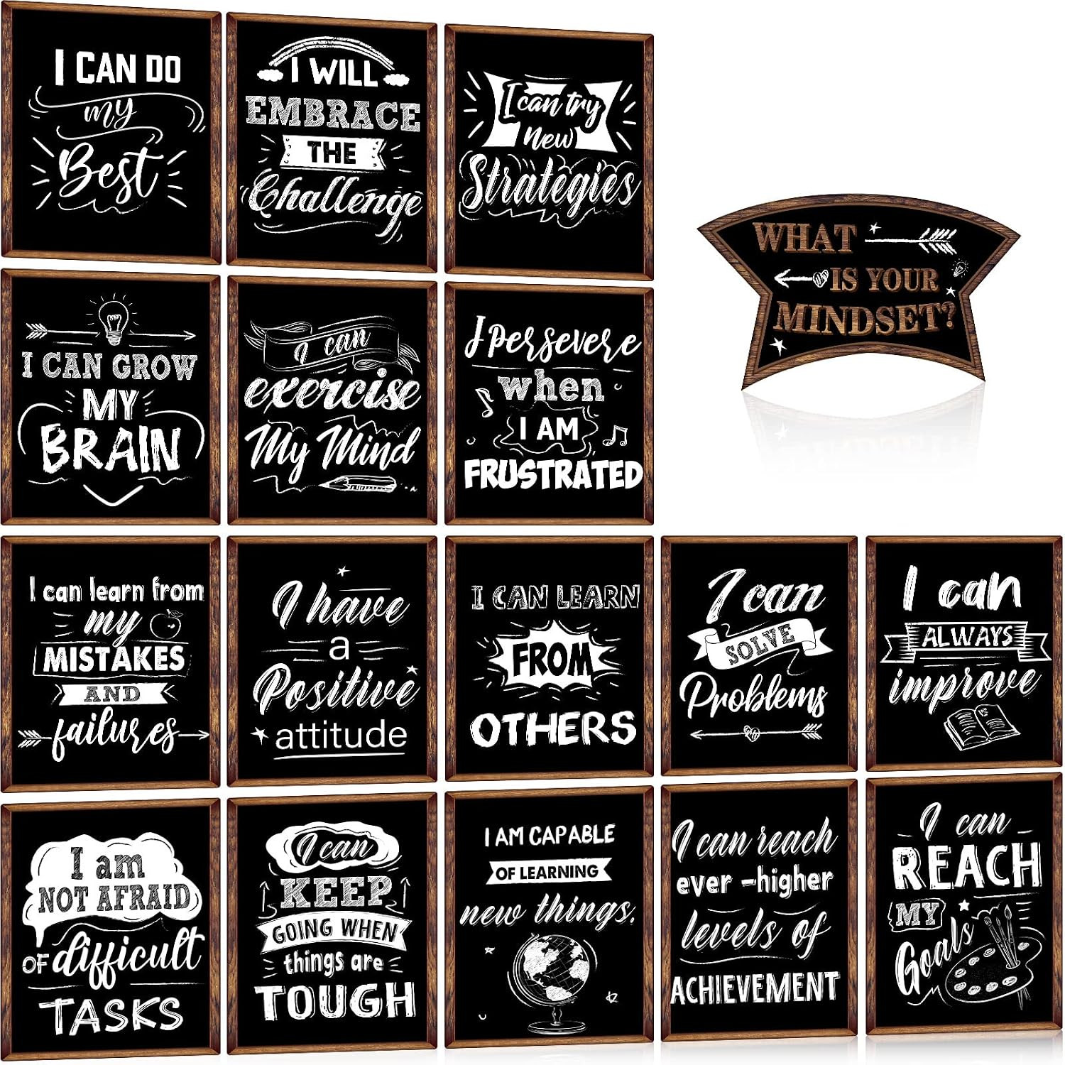 17 Pcs Growth Mindset Posters, Motivational Posters,Hat Style