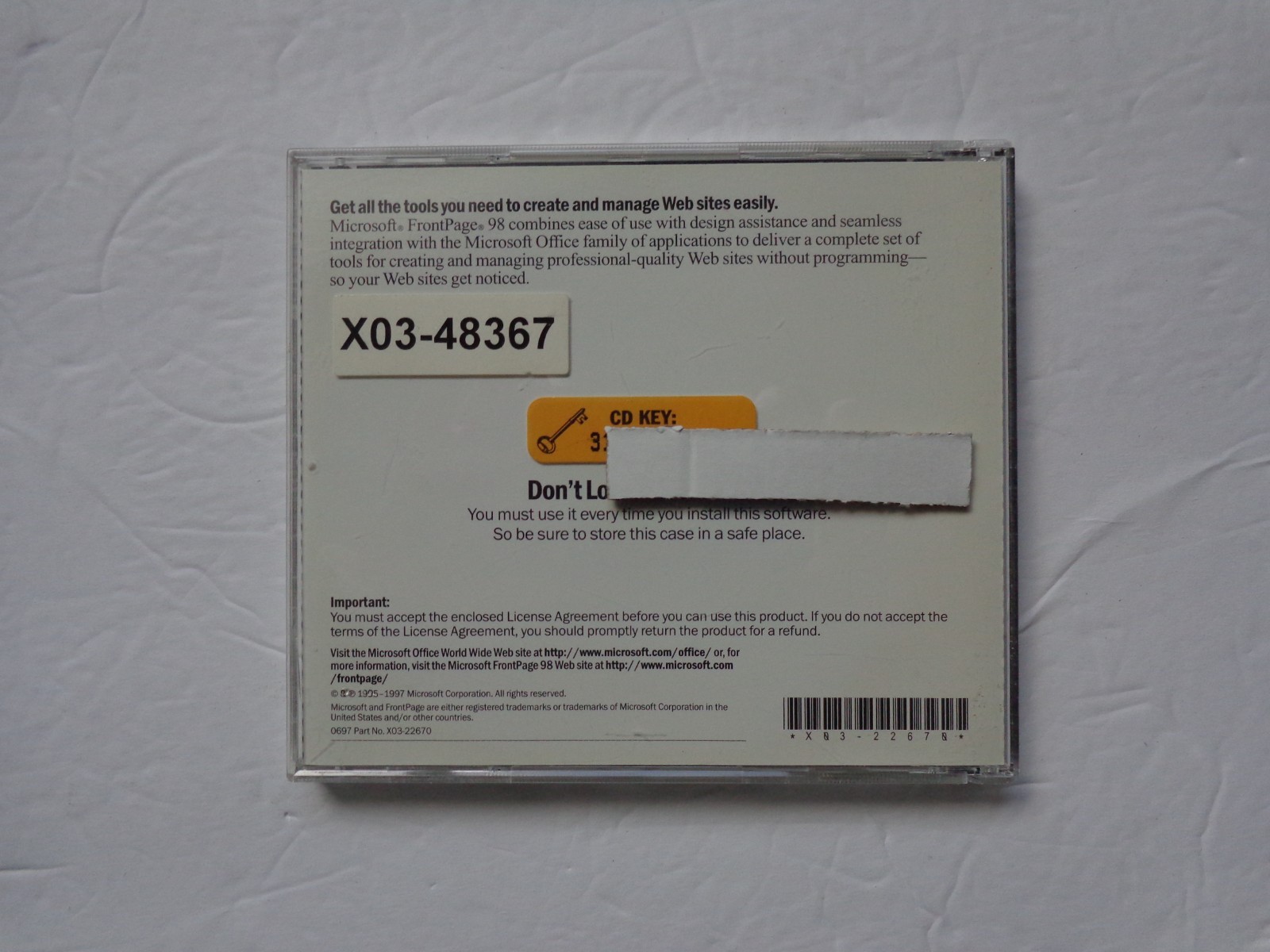 Microsoft Frontpage 98 Upgrade With Key For Windows CD-ROM