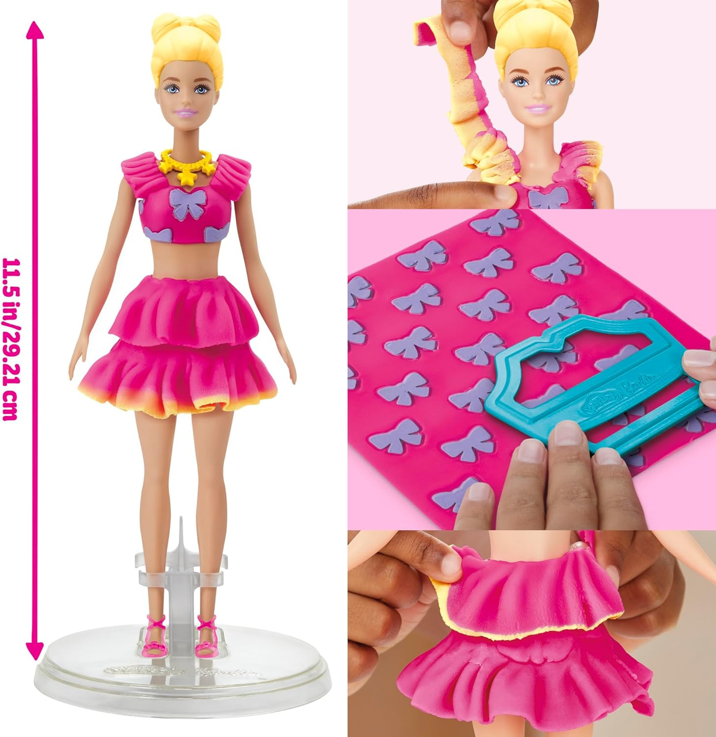 Barbie Ruffles and Bows Set, Make Doll Clothes with Modeling Compound & 9 Fas...