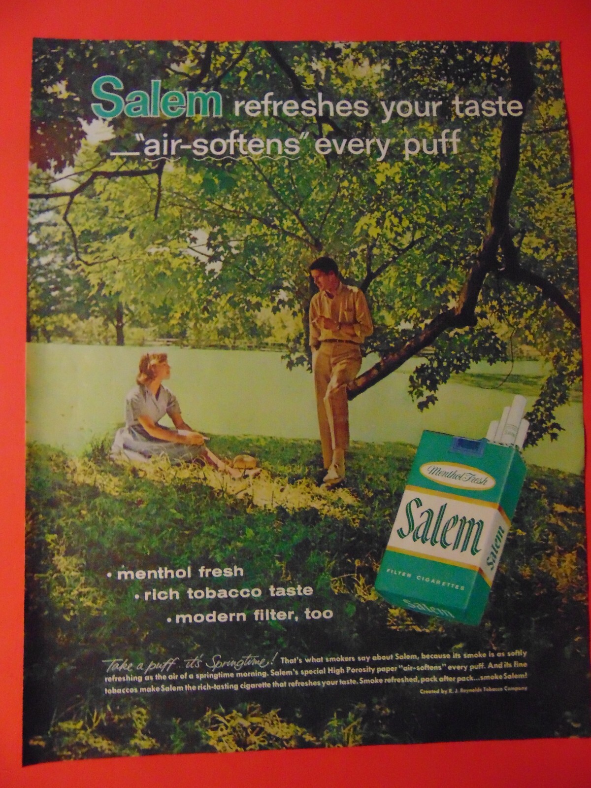1960 SALEM Cigarettes Refreshes Every Puff It's Springtime  vintage print ad