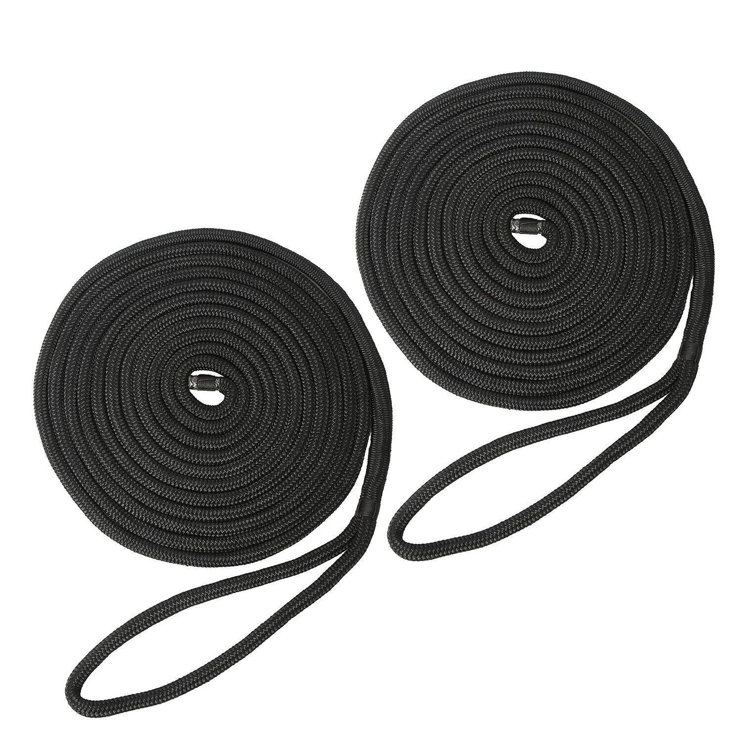 NB 2 Pcs 3/4''x 25'Double Braid Nylon Dockline Rope, Breaking strength 9500LBS.
