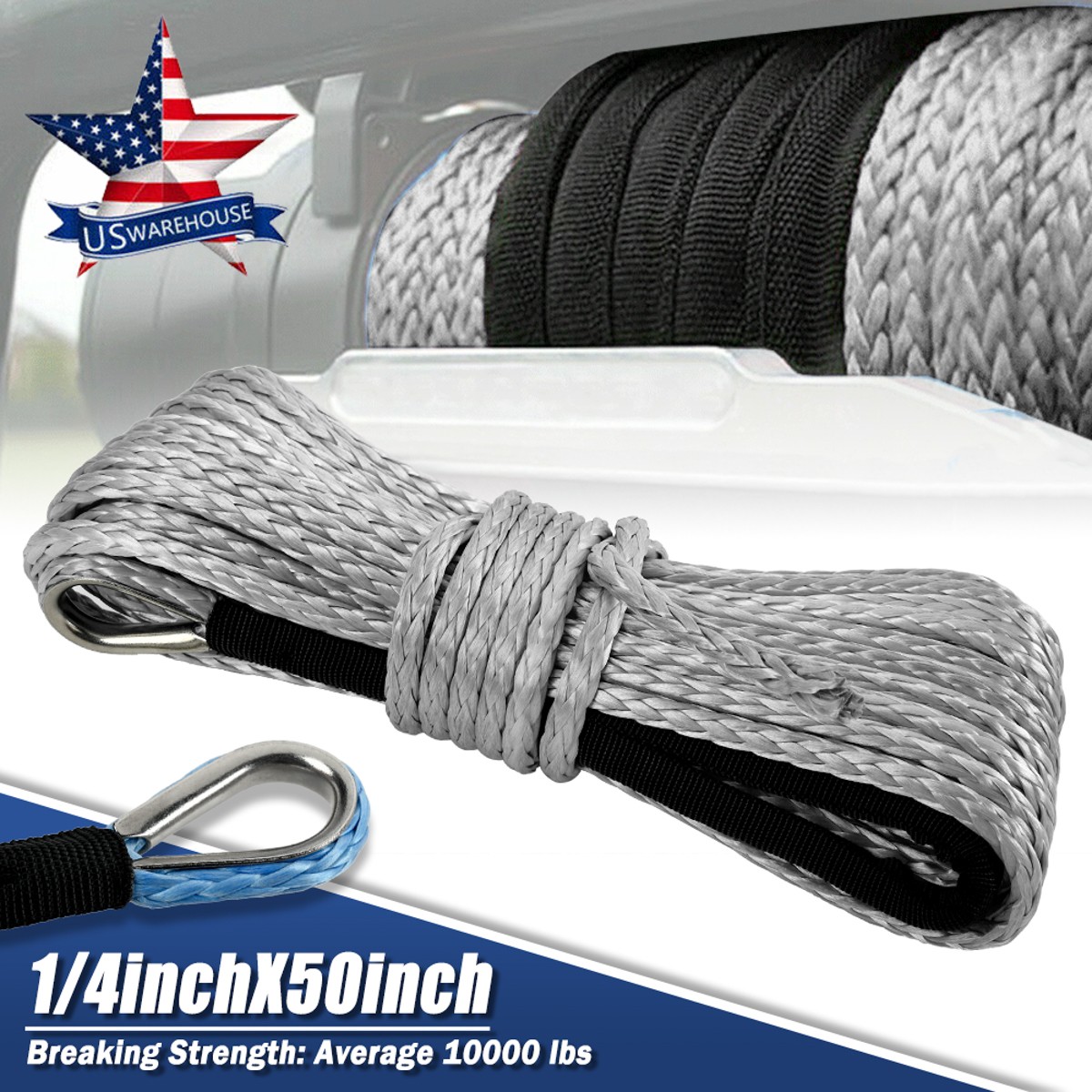 Fit 1/4"x50' 10000LBS Synthetic Winch Rope Line Recovery Cable 4WD for ATV UTV