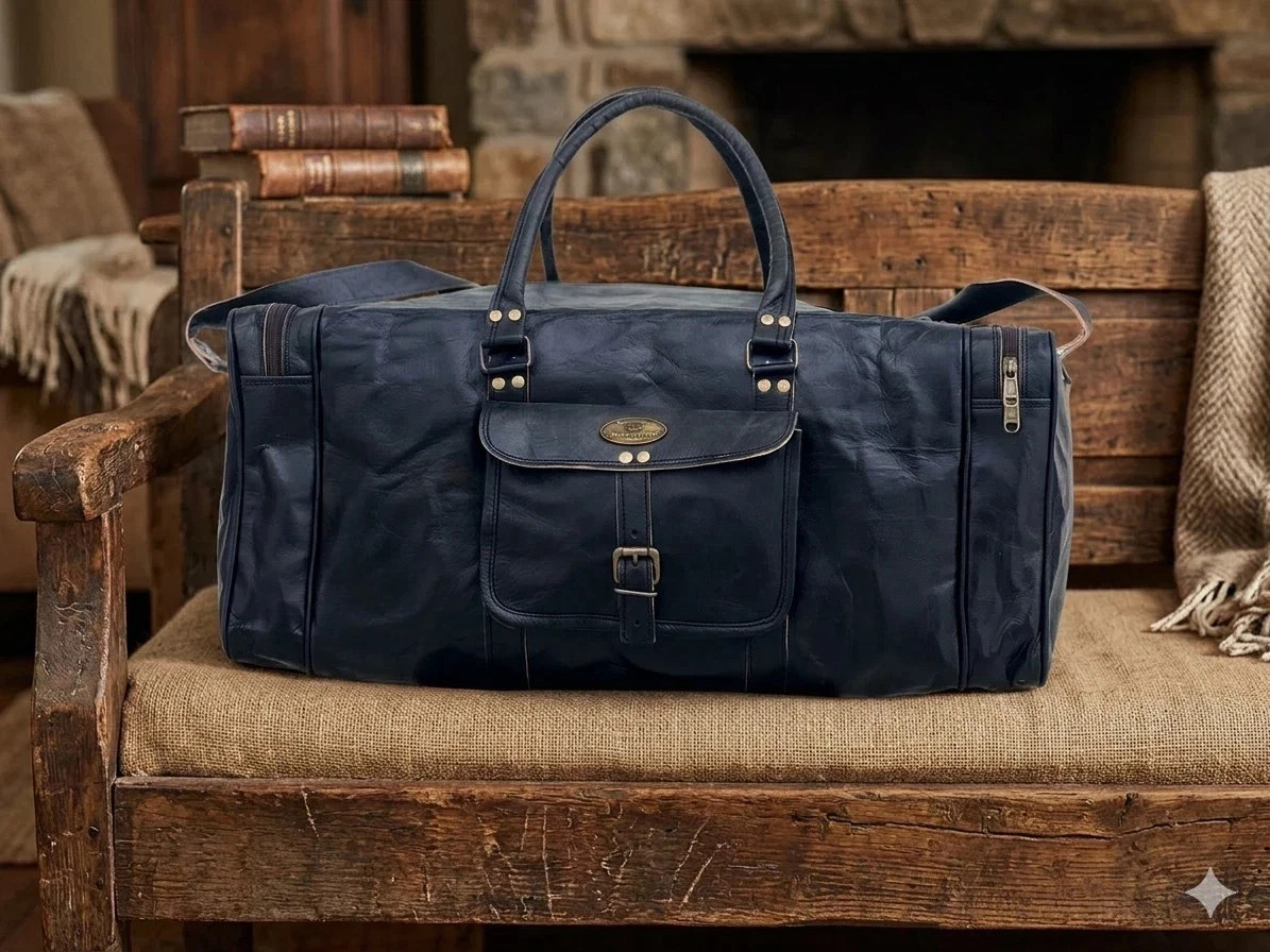 Weekend Overnight Luggage Bag Smooth Goat Leather Travel Duffel
