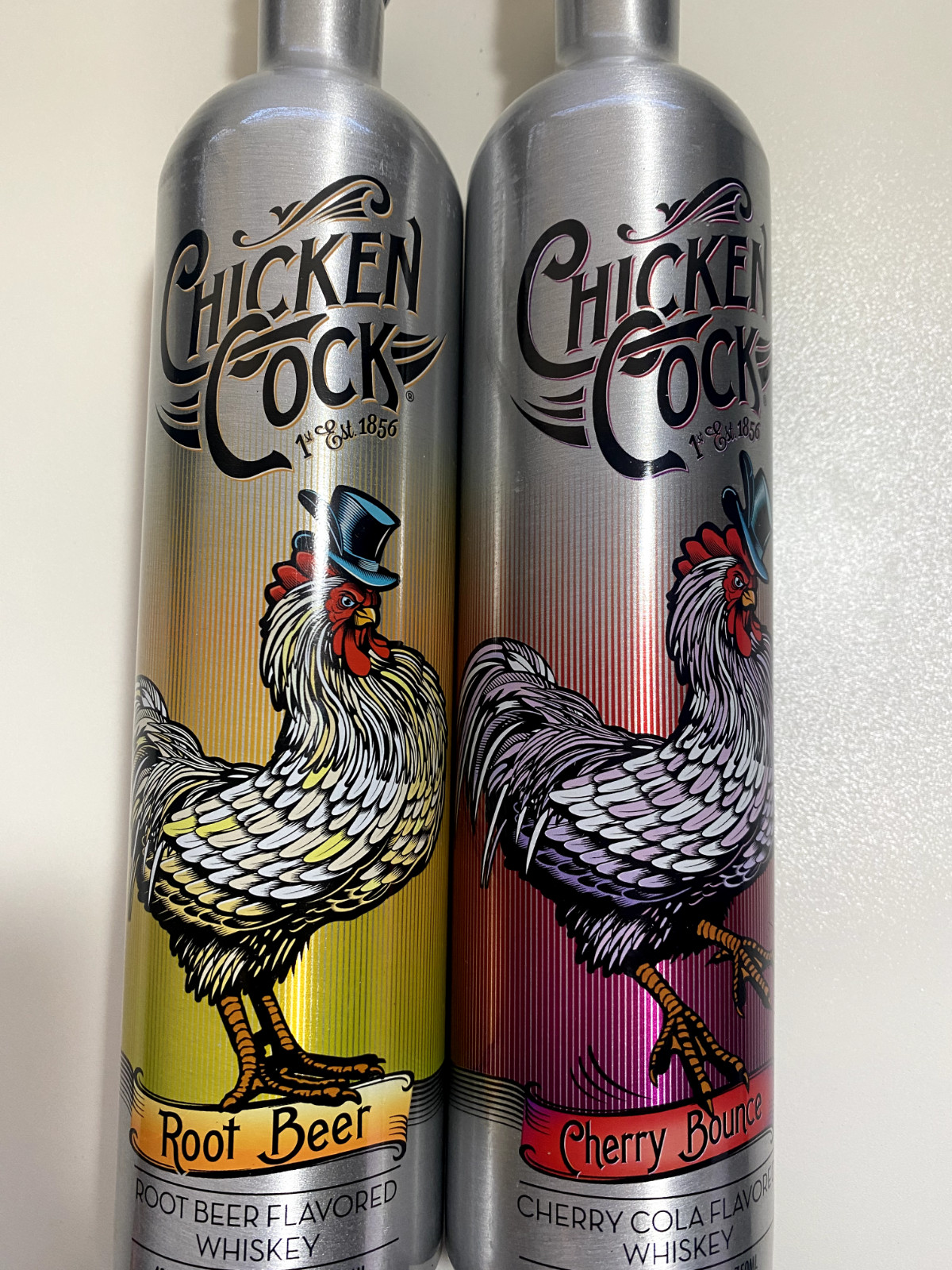 Chicken Cock Cherry Bounce & RootBeer Whiskey Chill Bottles Empty