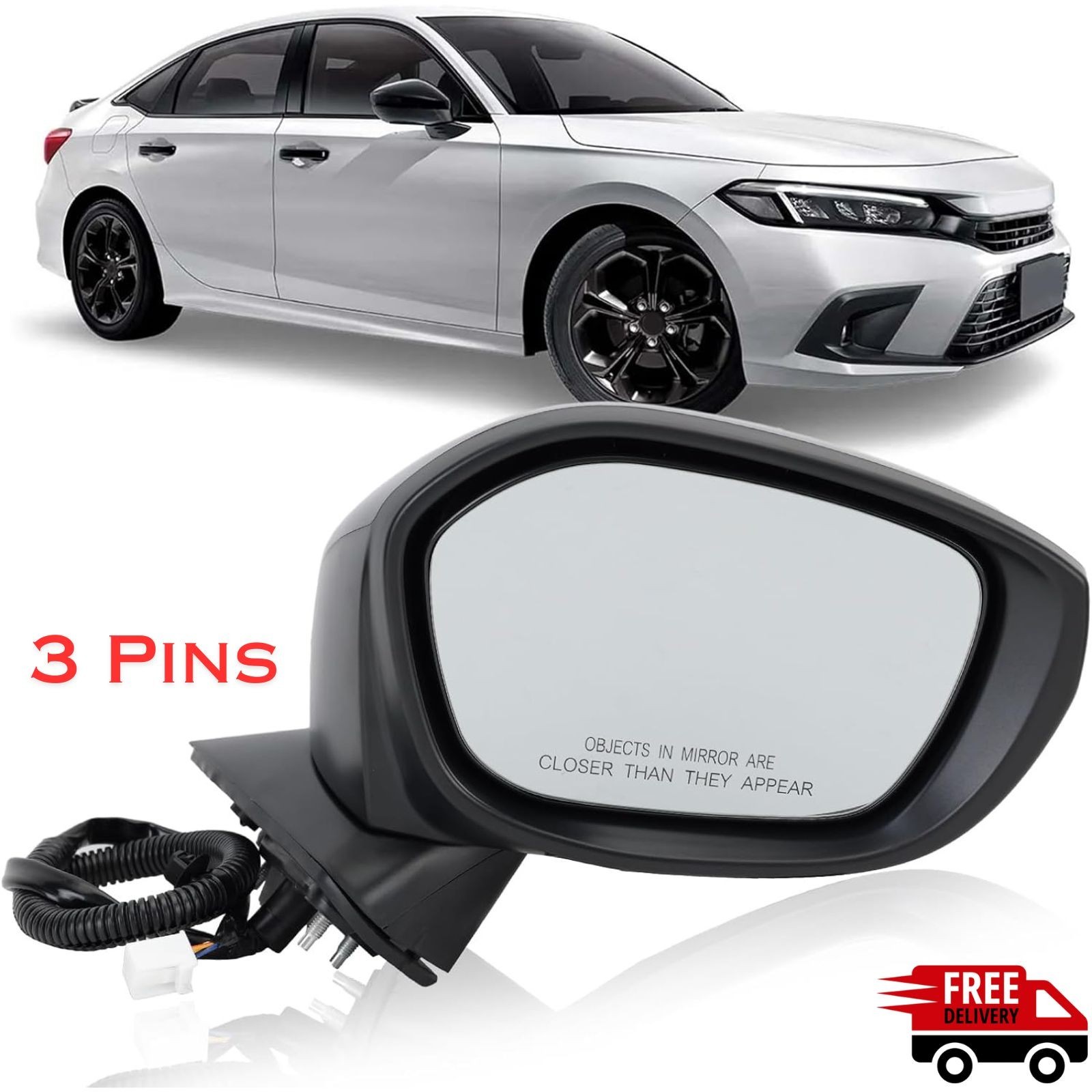Right Passenger Side Mirror for 2022-2025 Honda Civic Sedan Hatchback w/ Power