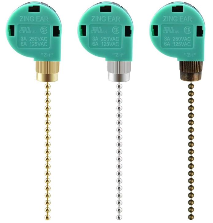 3 Pack Ceiling Fan Switch 3 Speed 4 Wire Zing Ear ZE-268S6 Fan Pull Chain Switch