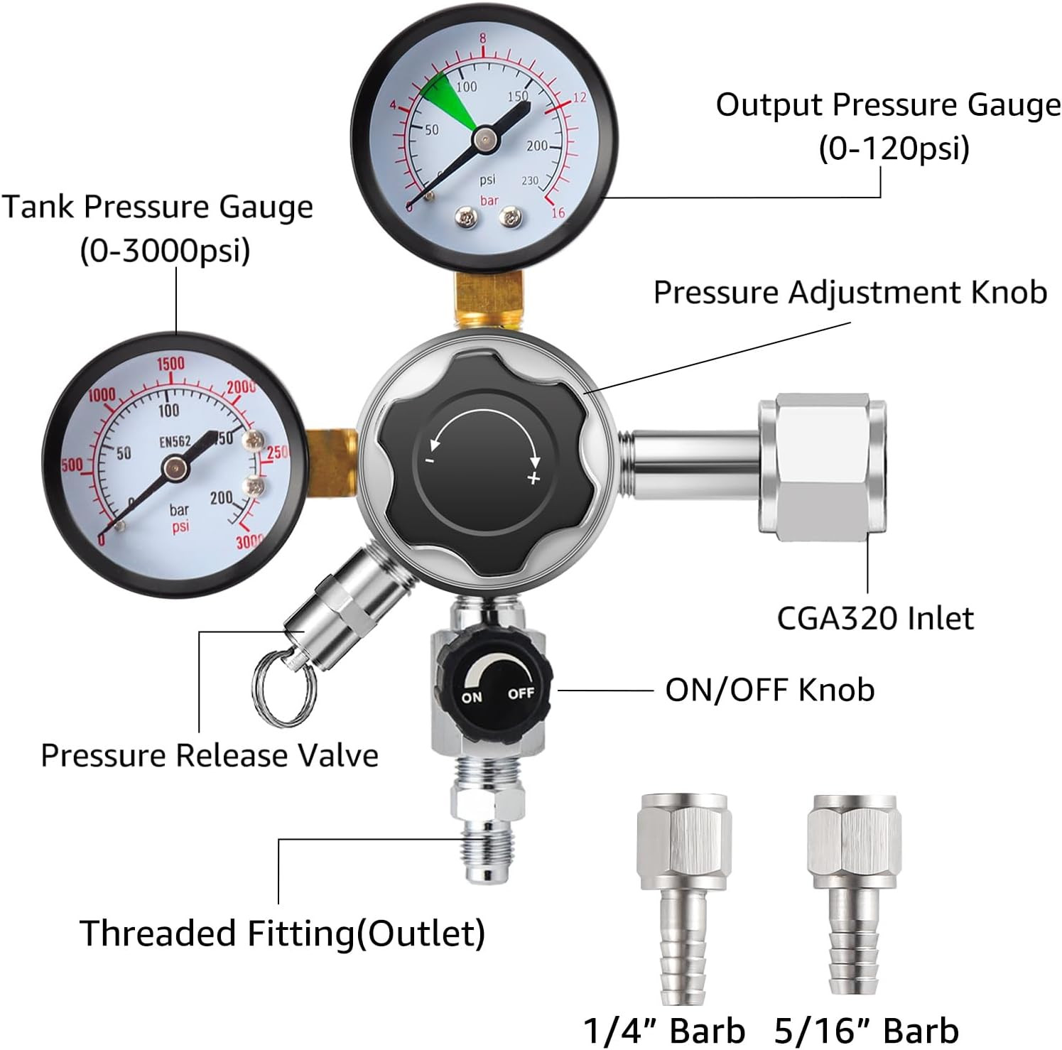 Beer Keg Regulator 0-120 PSI CO2 Regulator, Quick Disconnect CO2 Kegerator Regul