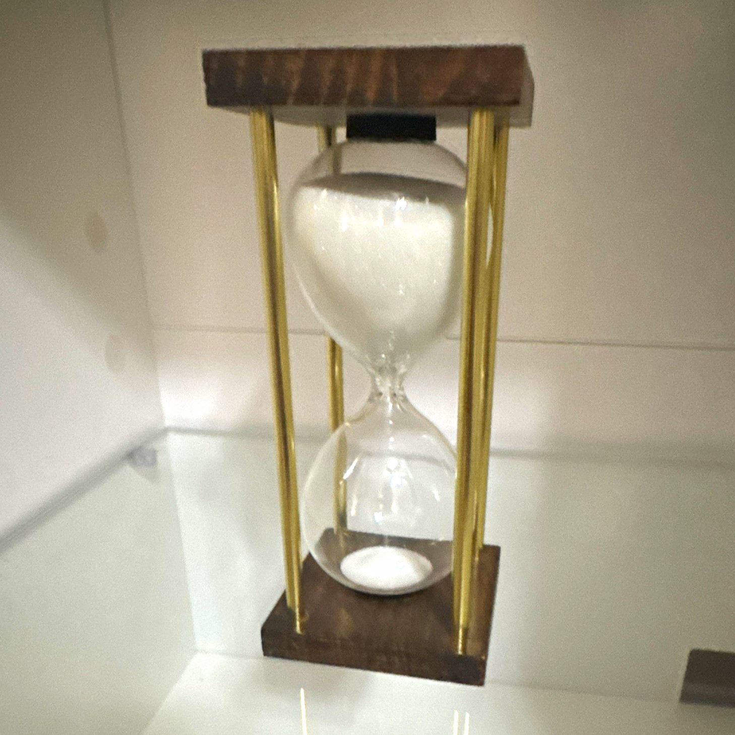 Glass Hourglass Sand Timer w/ Wood Frame, Clear Glass White Sand, Glass-15