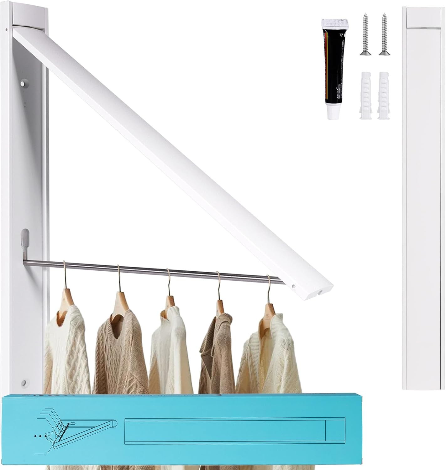 Retractable Clothes Drying Rack，Space Saver Wall Mounted Folding Hanger for La