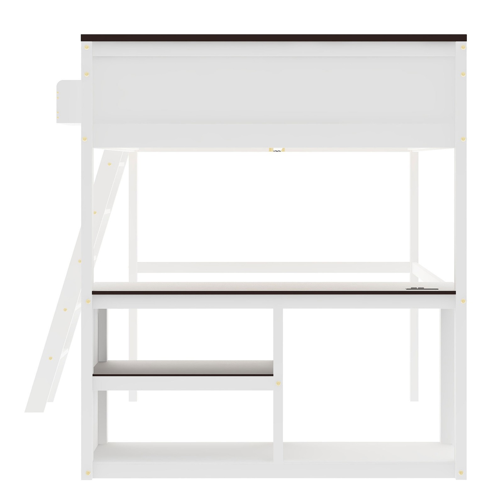 Queen Size Loft Bed with Desk Ladder Storage Shelf Solid Wood Bedroom Bed Frame