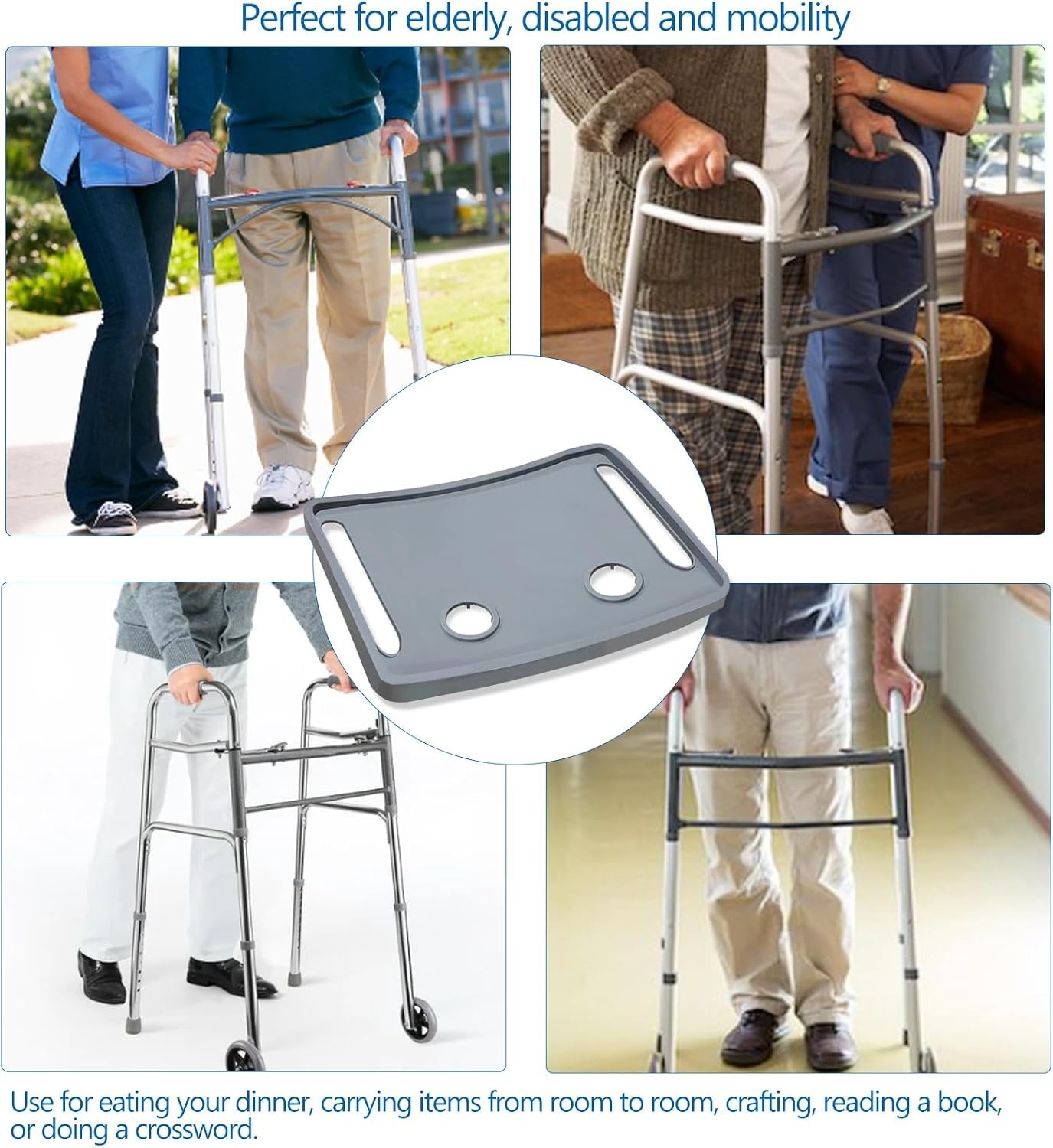 Walker Tray for Elderly Disabled, Folding Rollator Desk Lap Board Eating Aid,...