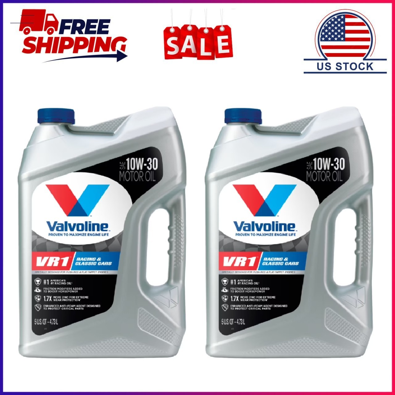 2 Pack, Valvoline VR1 Racing 10W-30 Motor Oil 5 QT