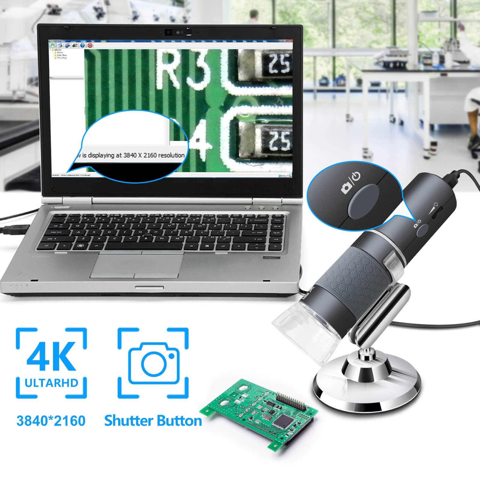 Ninyoon 4K WiFi Microscope for iPhone Android PC, 50-1000X USB Digital Grey
