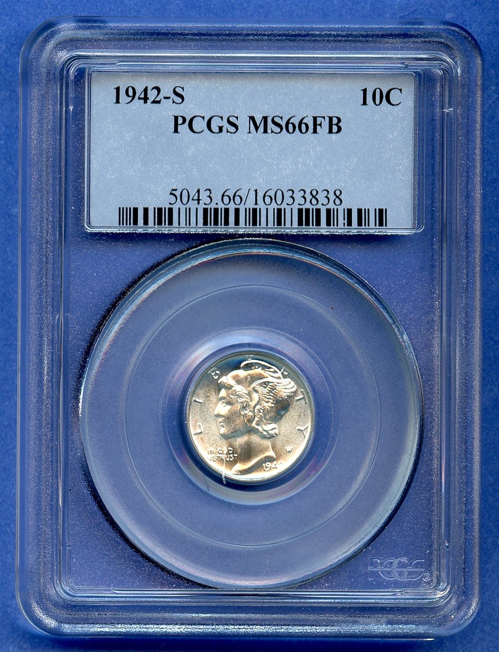 1942 S PCGS MS66FB Mercury Dime 10c US Mint Silver Coin Blast White OBH
