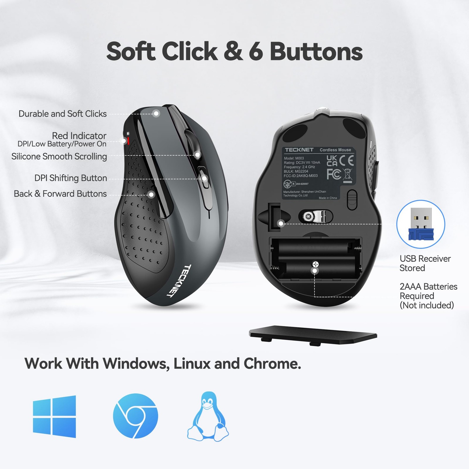 Wireless Mouse, 2.4G Ergonomic Optical Mouse, Computer Mouse for Laptop, PC,