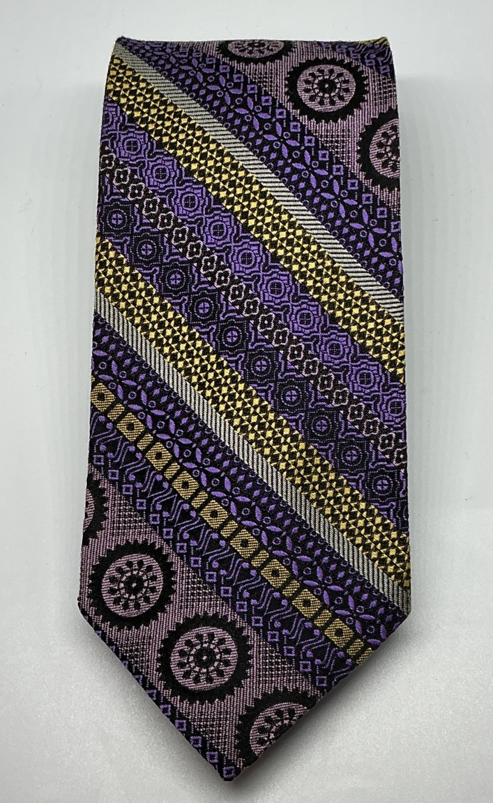The King Size Co. Men’s Geometric Necktie Purple Gold Black Silver – Big & Tall