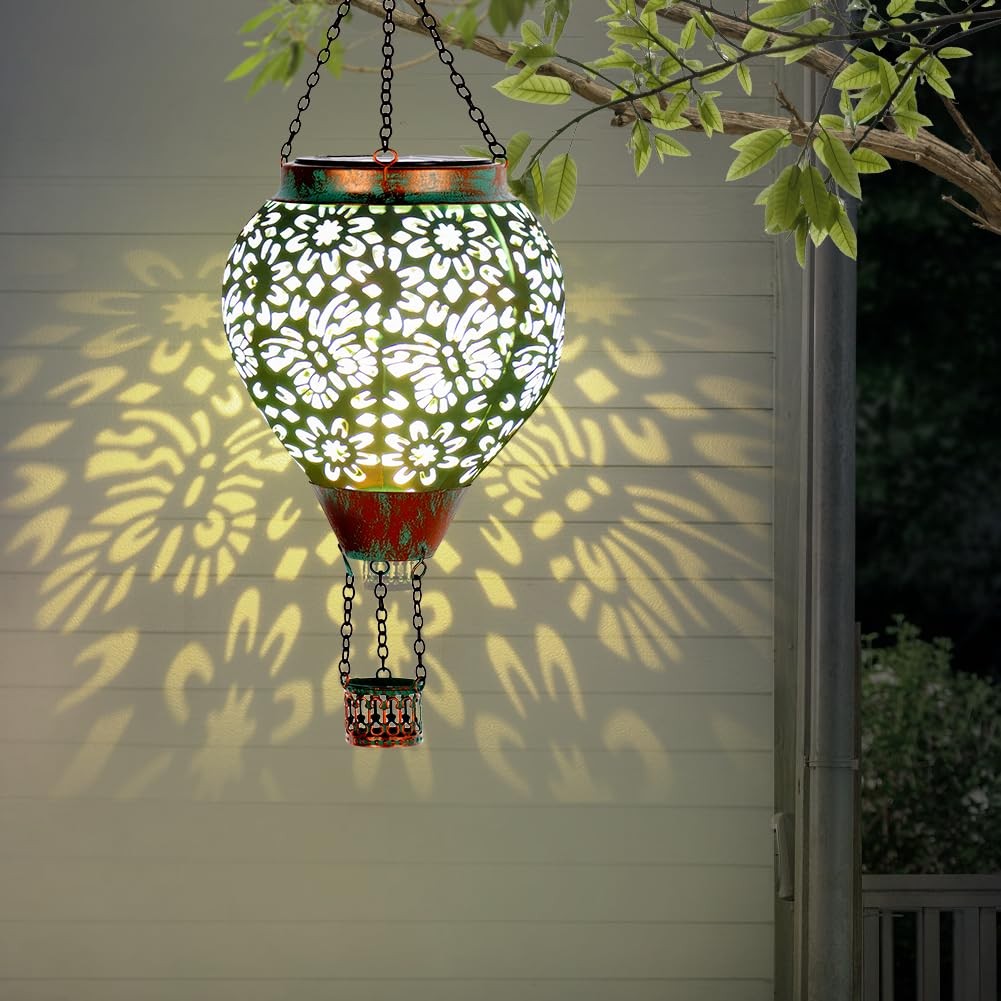 Stargarden Hot Air Balloon Solar Lantern, Butterfly Hollow Out Metal Hot Air ...