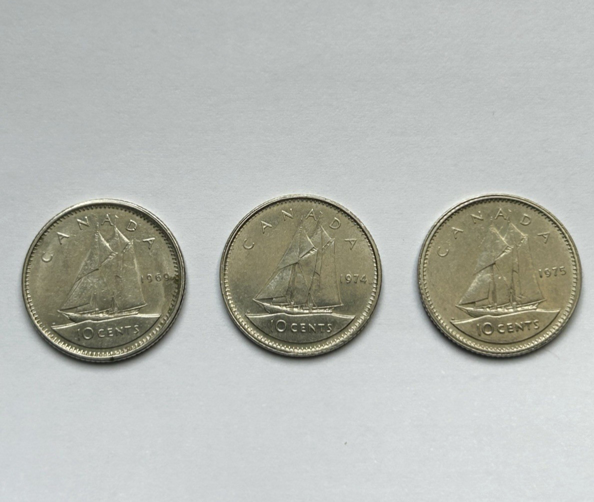 Three x 10 cent coins  Canada - Queen Elizabeth II - 1969,74,75