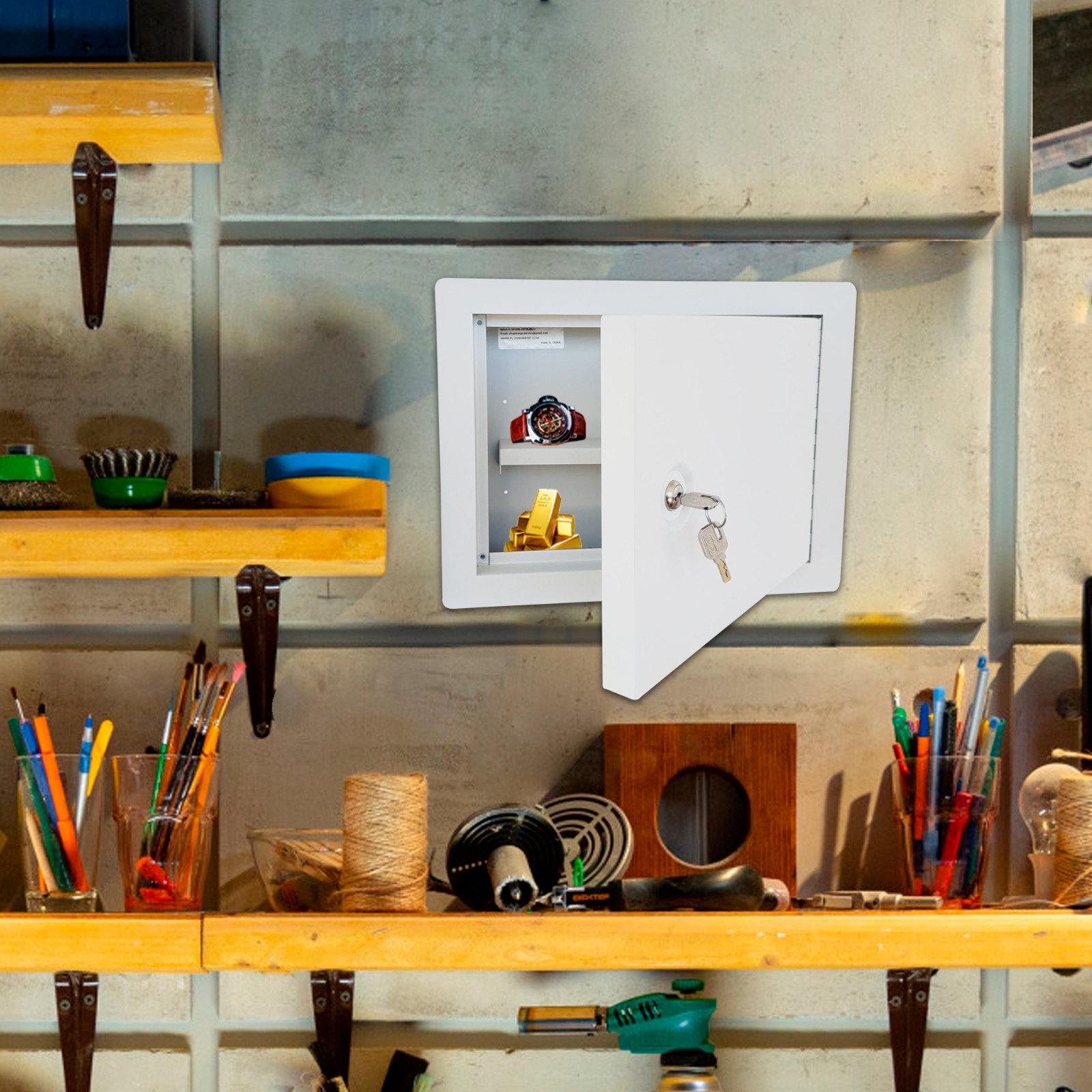 Heavy-Duty In-Wall Safe with Key Lock for Secure Storage, Wall Safe Box