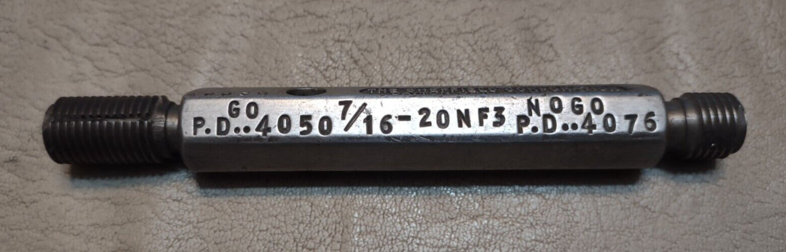 SHEFFIELD 7/16-20 NF-3 ~ Thread Plug Gage - Go NotGo - .4050 .4076