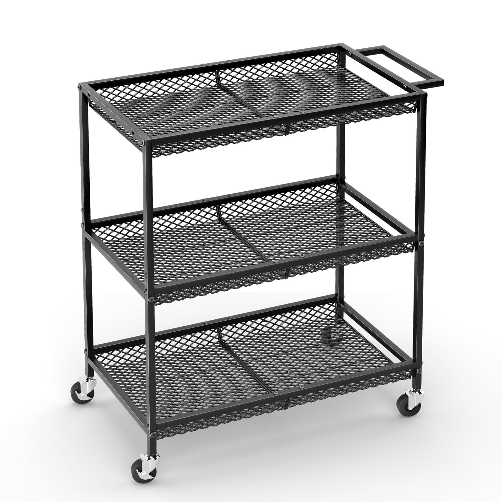 3 Tier Rolling Utility Kitchen Cart, Heavy Duty Wire Rolling Cart on Wheels, ...