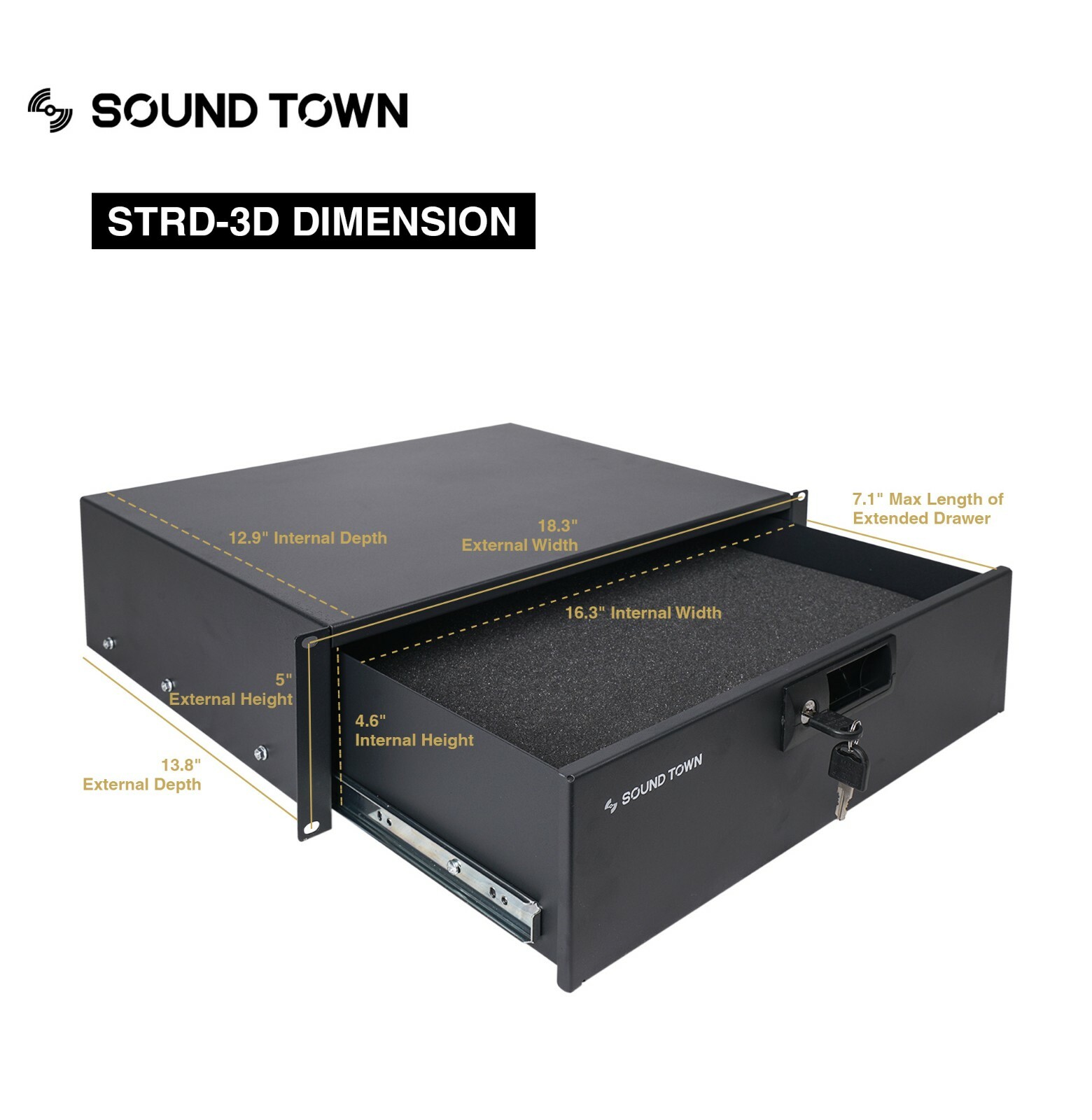 Sound Town 16U DJ Rack Case w/11U Slant Mixer Top Casters Lock Drawer STMR-16TD3