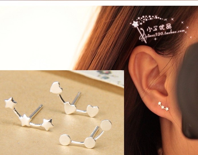 Star Ear Climber Earrings 925 Sterling Silver 3 Stars Stud Climber Crawlers S4