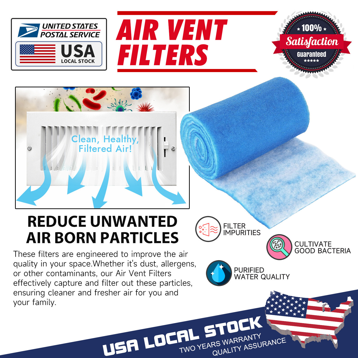 Infused Blue Filter 2 Pad Media for Crystal Clear Aquarium Fish Tank -1/2" Thick
