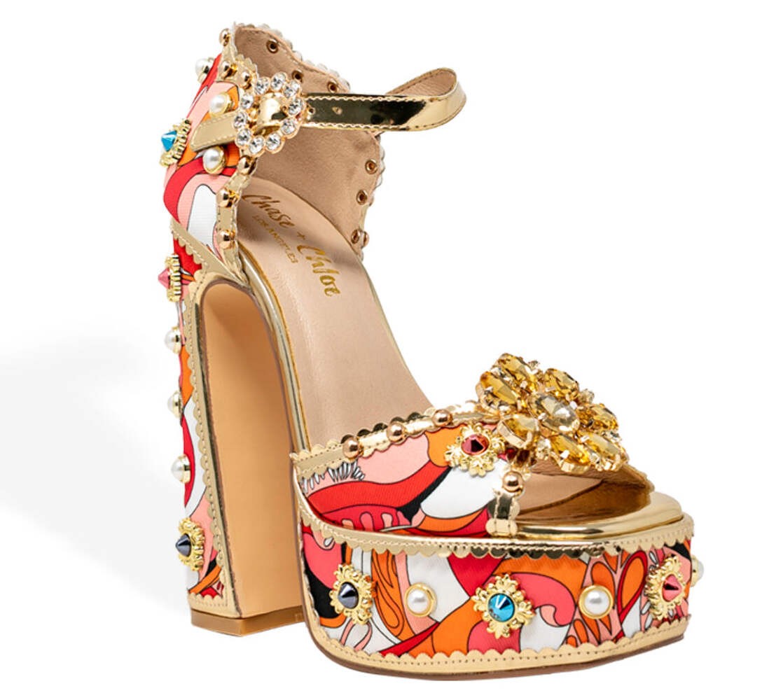 Women's Royal-1 Dazzling Multi Color Jeweled Sandals Platform Chunky Block High