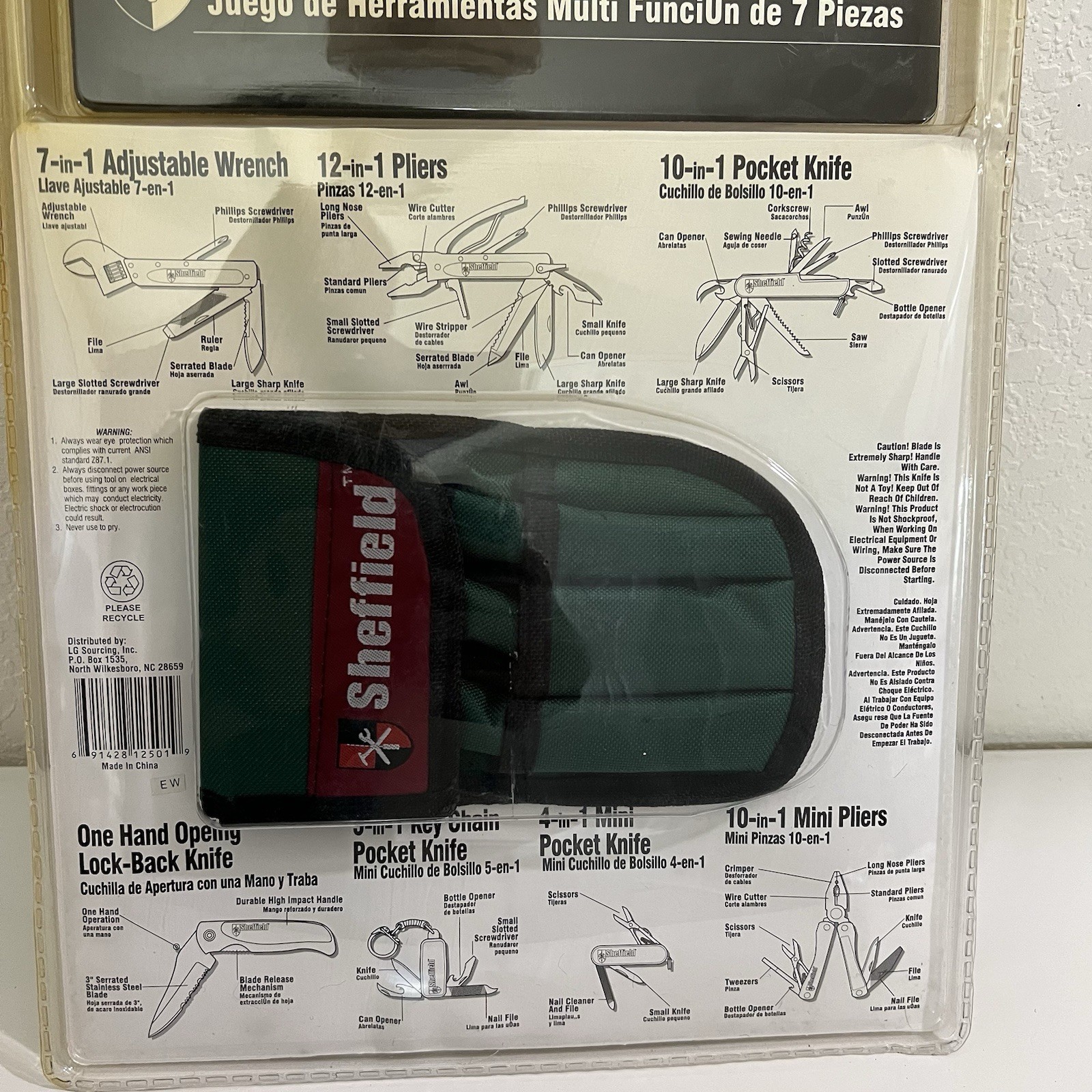 Sheffield 7 Piece Multi Function Tool Kit Stainless Steel - With Belt Pouch