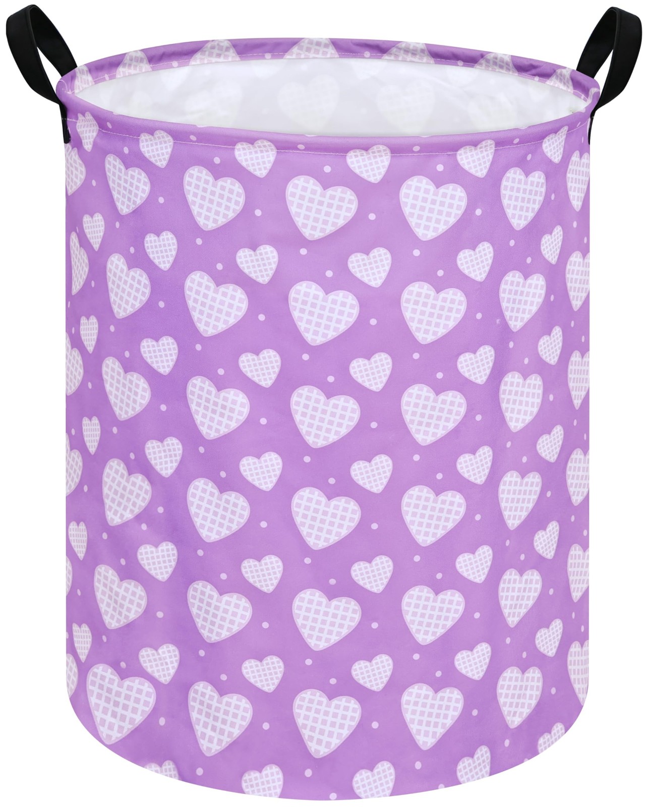 Round Valentine's Heart Pattern Laundry Hamper Clothes Storage Basket Fabric ...