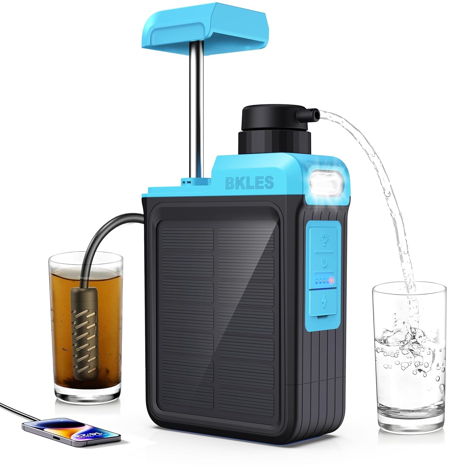 3-in-1 Solar Electric Water Filter with Hand Pump - Camping Water Filtration Sys