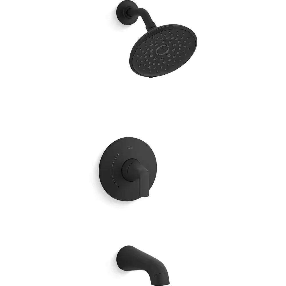 KOHLER Cursiva 1-Handle Tub and Shower Faucet 1.75 GPM Matte Black w/ Valve